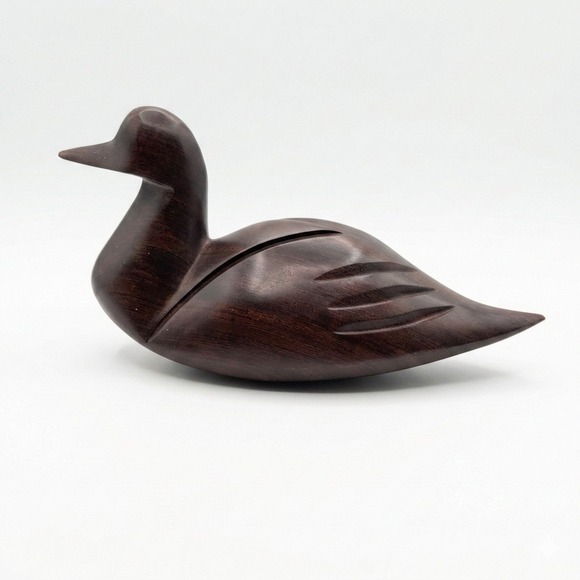 Other - Hand Carved Dark Wood Duck Figurine Minimalist Sculpture Home Decor 8" Unbranded